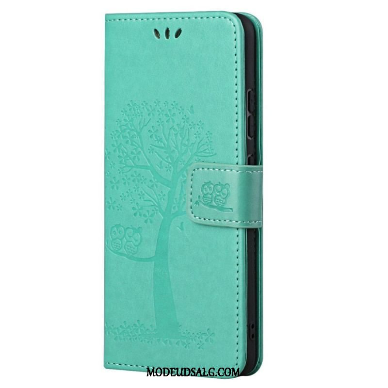 Flip Cover Xiaomi Redmi Note 11 Pro / 11 Pro 5G Med Snor Thong Træ Og Ugler