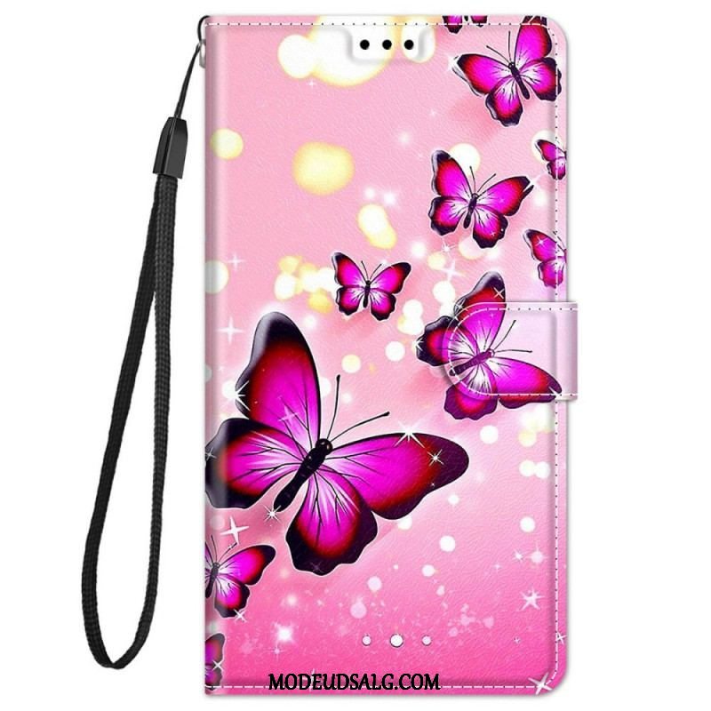 Flip Cover Xiaomi Redmi Note 11 Pro Plus 5G Med Snor Strap Butterflies Fan