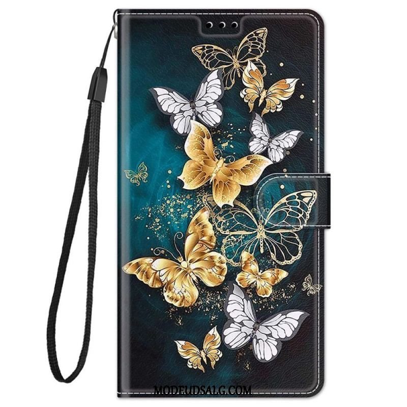 Flip Cover Xiaomi Redmi Note 11 Pro Plus 5G Med Snor Strap Butterflies Fan