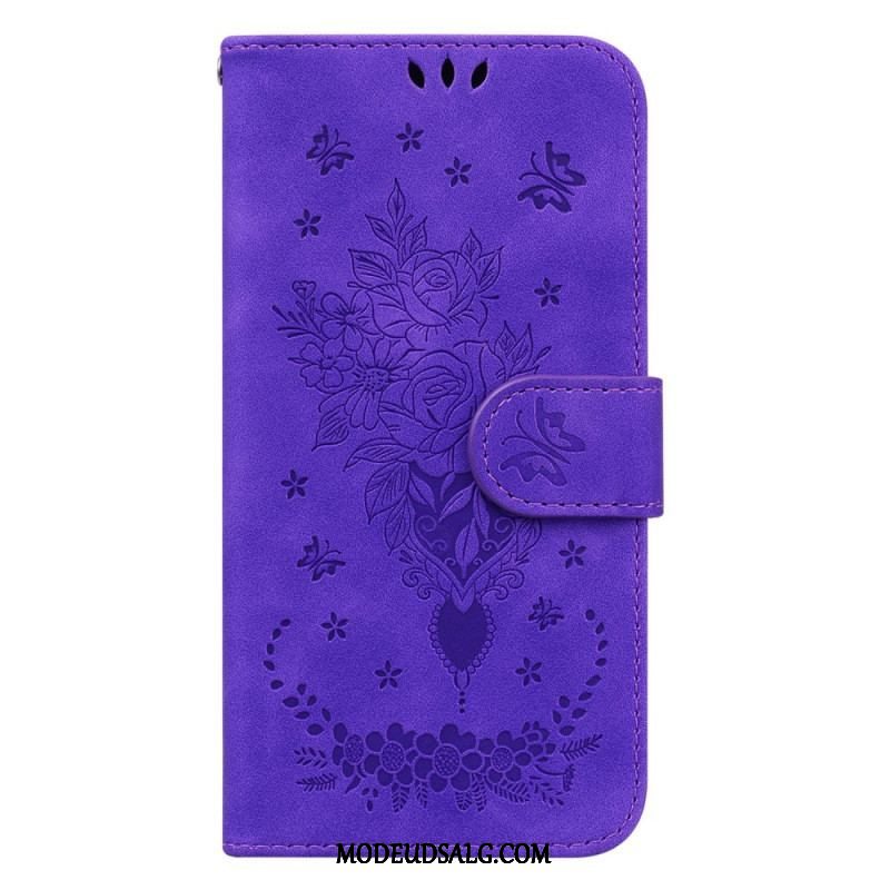 Flip Cover Xiaomi Redmi Note 12 4G Med Snor Strappy Roser Og Sommerfugle