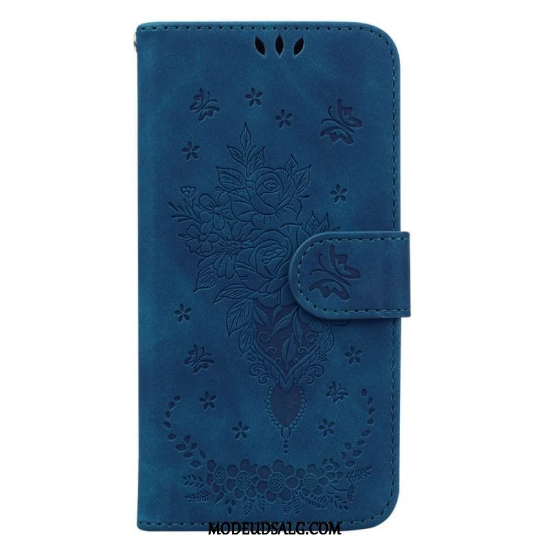 Flip Cover Xiaomi Redmi Note 12 4G Med Snor Strappy Roser Og Sommerfugle