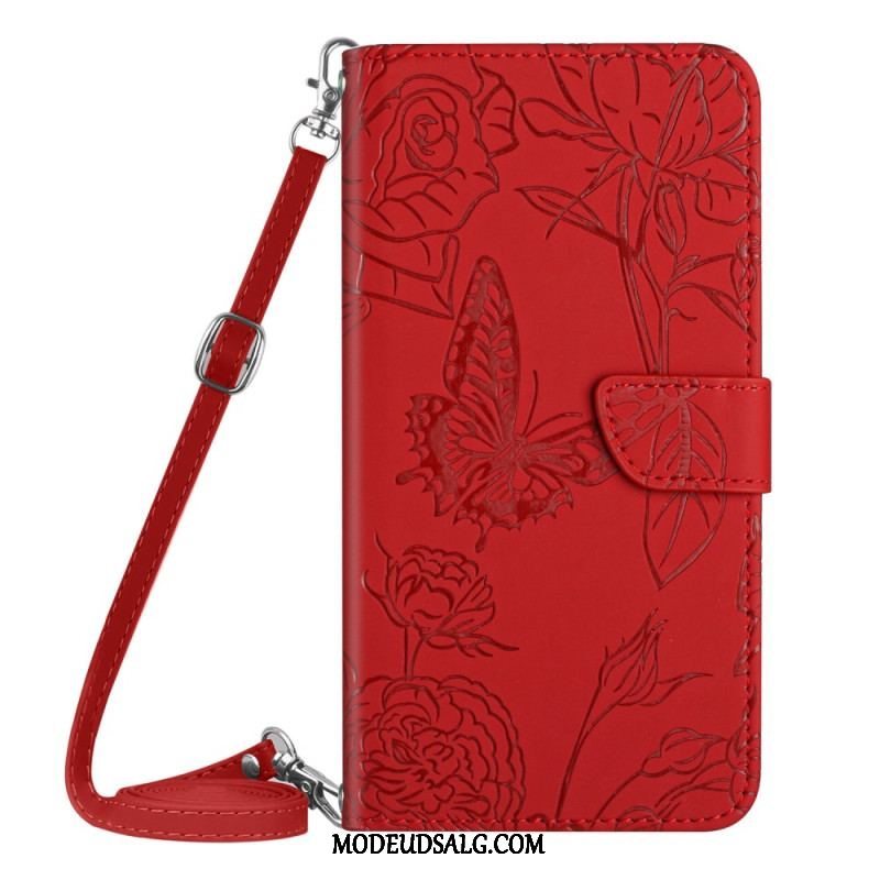 Flip Cover Xiaomi Redmi Note 12 4G Sommerfugle Og Skulderrem