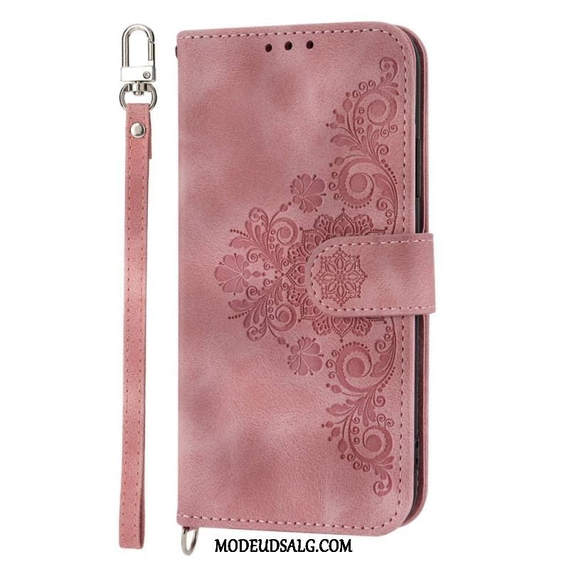 Flip Cover Xiaomi Redmi Note 12 5G Blomster Med Rem Og Skulderrem