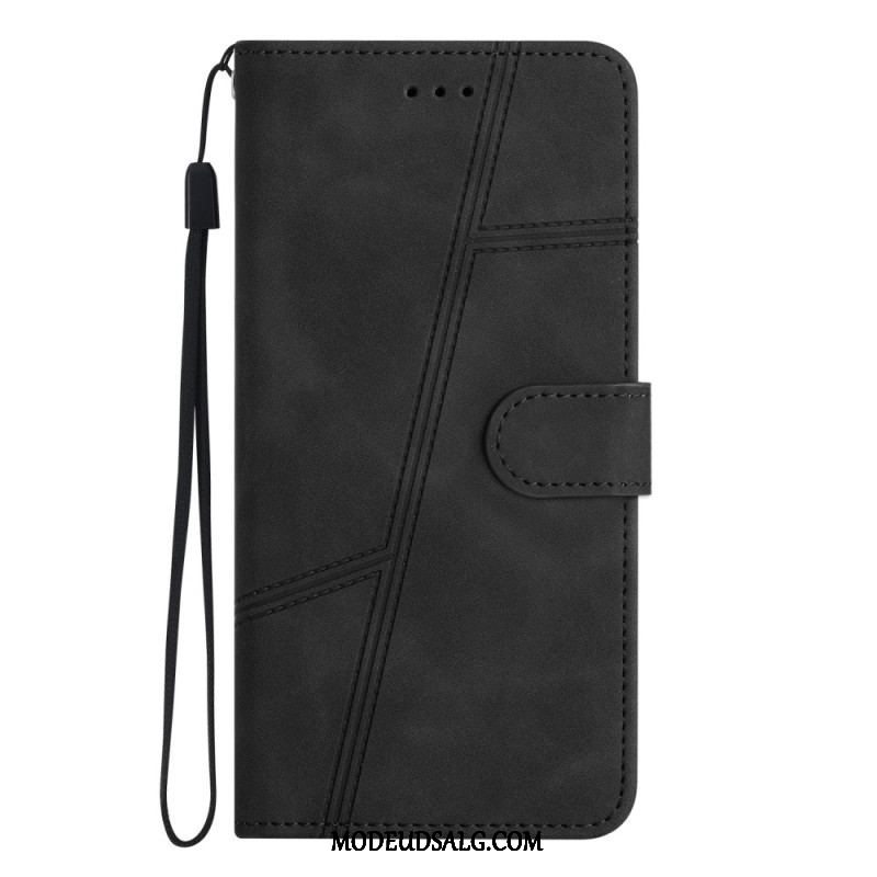 Flip Cover Xiaomi Redmi Note 12 5G Med Snor Strappy Geometrisk Læderstil