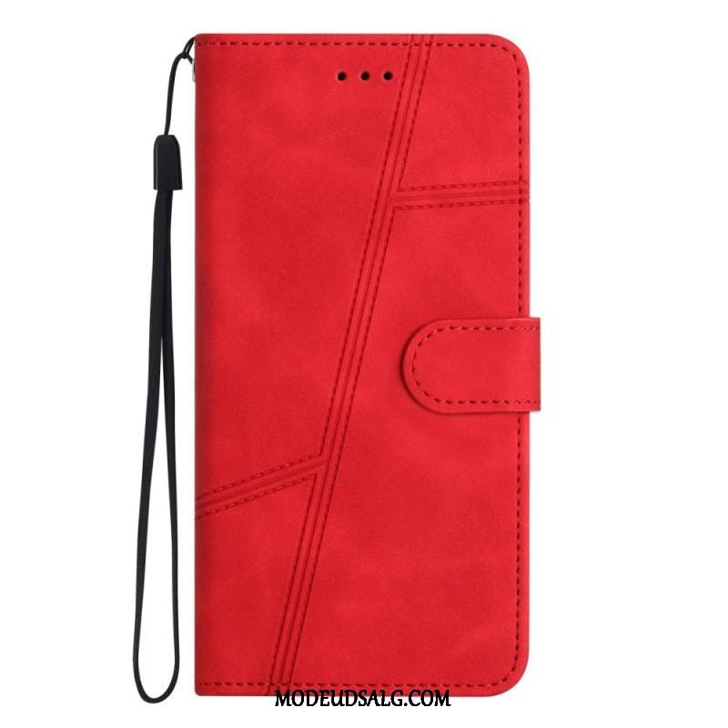 Flip Cover Xiaomi Redmi Note 12 5G Med Snor Strappy Geometrisk Læderstil