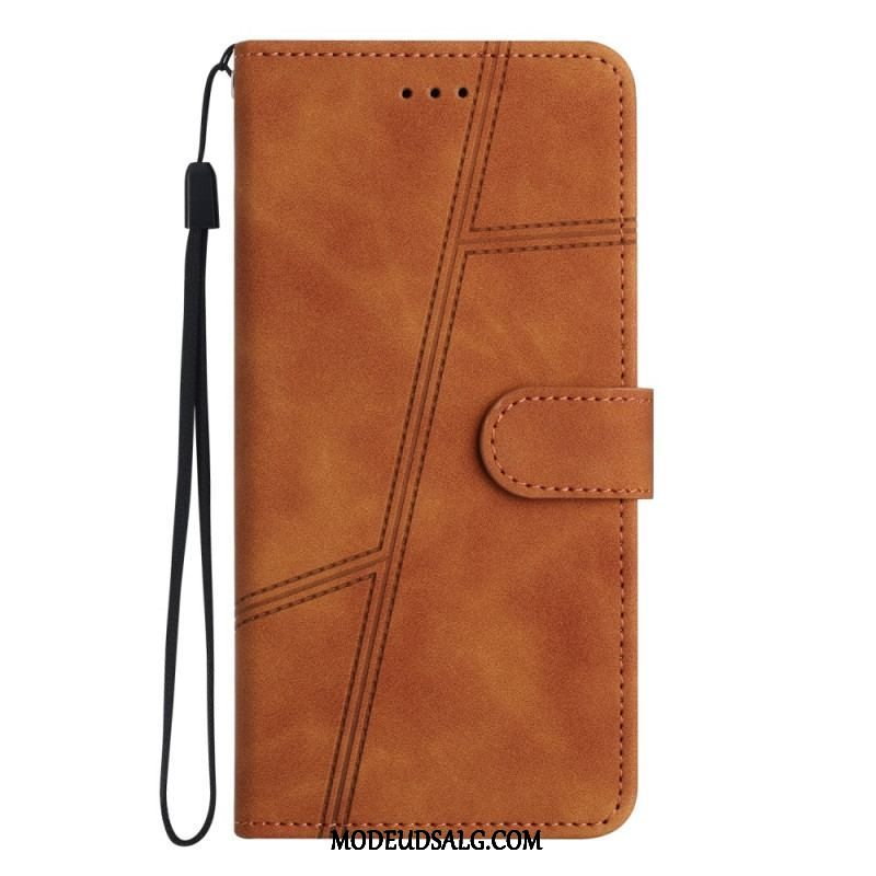 Flip Cover Xiaomi Redmi Note 12 5G Med Snor Strappy Geometrisk Læderstil