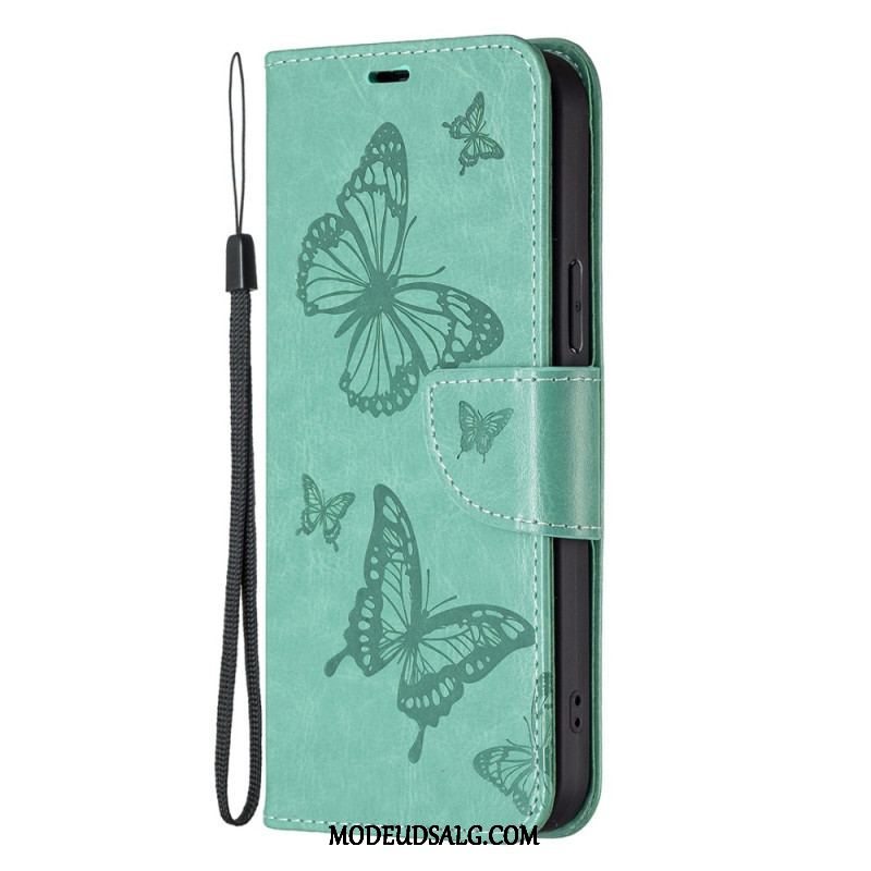 Flip Cover Xiaomi Redmi Note 12 Pro Med Snor Sommerfugle Trykt Strappy