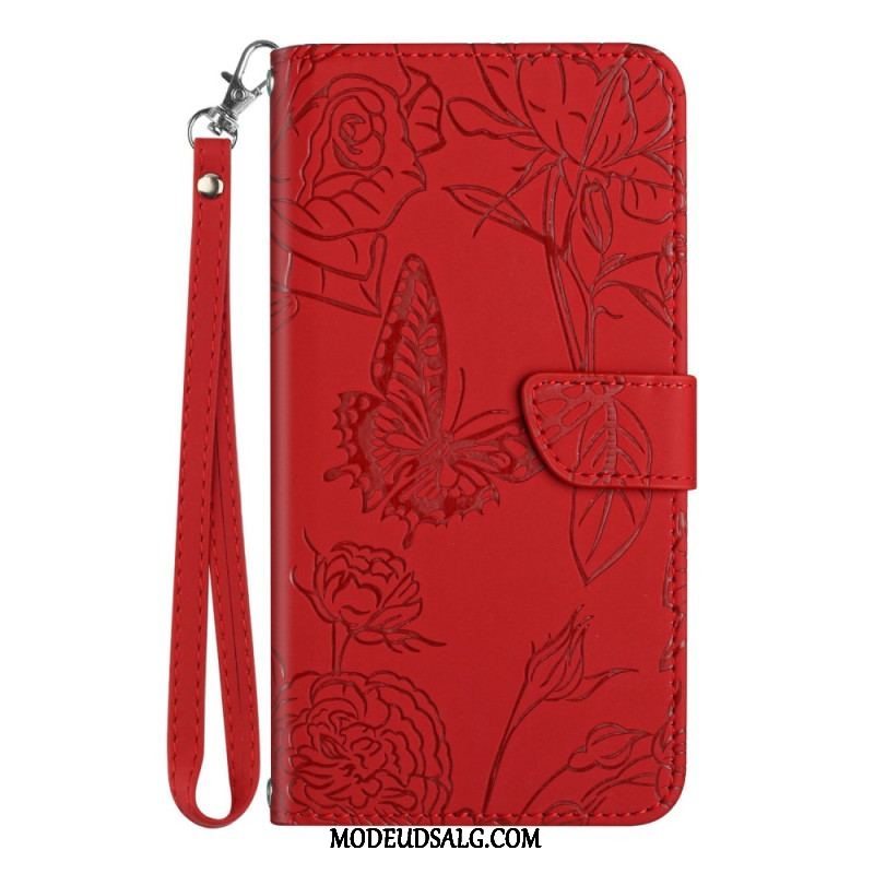 Flip Cover Xiaomi Redmi Note 12 Pro Sommerfugle Og Snor