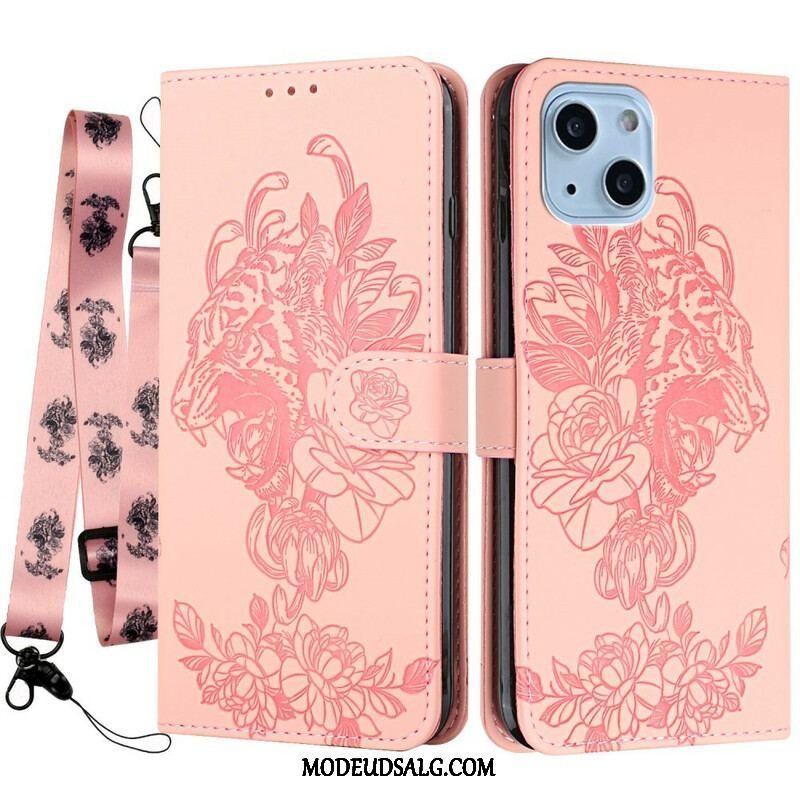 Flip Cover iPhone 13 Mini Med Snor Barok Strappy Tiger