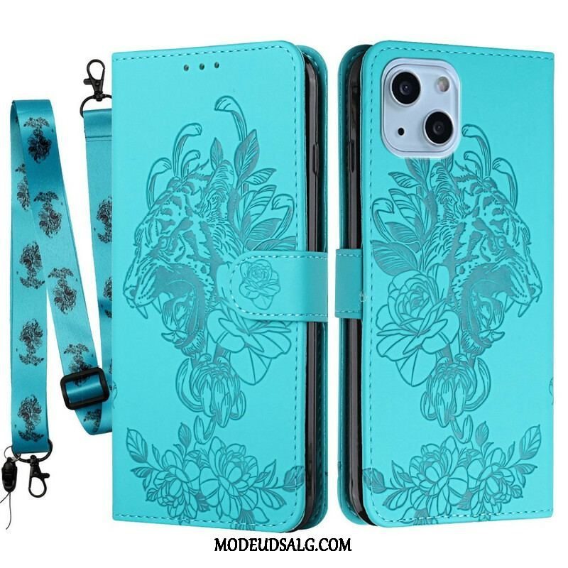 Flip Cover iPhone 13 Mini Med Snor Barok Strappy Tiger