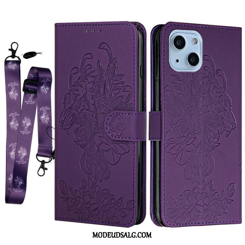 Flip Cover iPhone 13 Mini Med Snor Barok Strappy Tiger