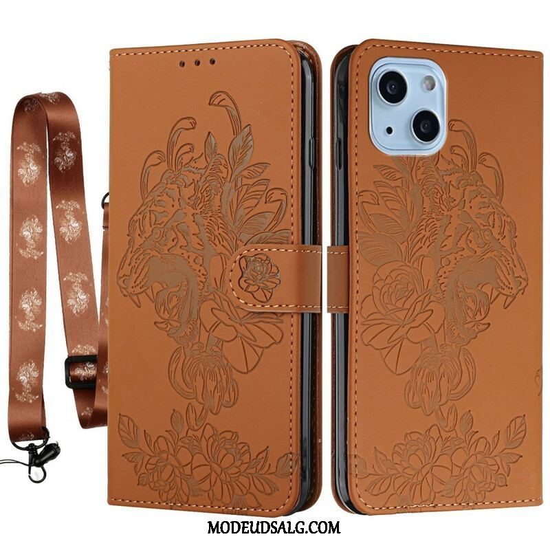 Flip Cover iPhone 13 Mini Med Snor Barok Strappy Tiger