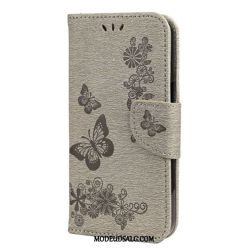 Flip Cover iPhone 13 Mini Med Snor Pragtfulde Stropsommerfugle