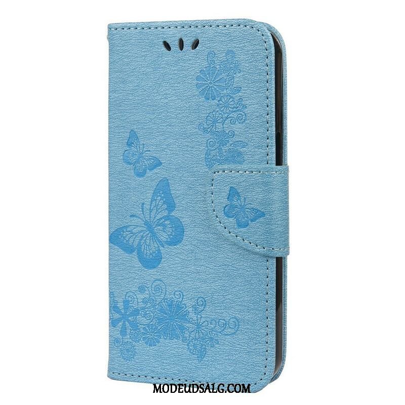 Flip Cover iPhone 13 Mini Med Snor Pragtfulde Stropsommerfugle