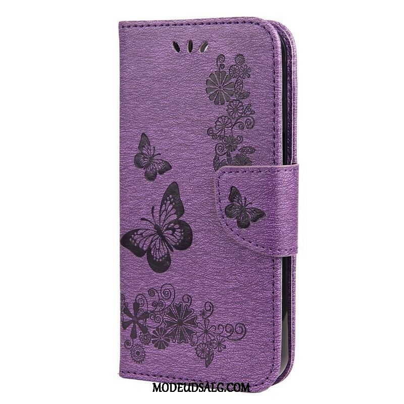 Flip Cover iPhone 13 Mini Med Snor Pragtfulde Stropsommerfugle