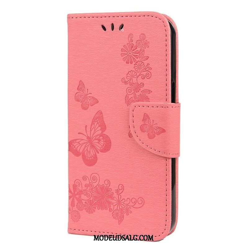 Flip Cover iPhone 13 Mini Med Snor Pragtfulde Stropsommerfugle