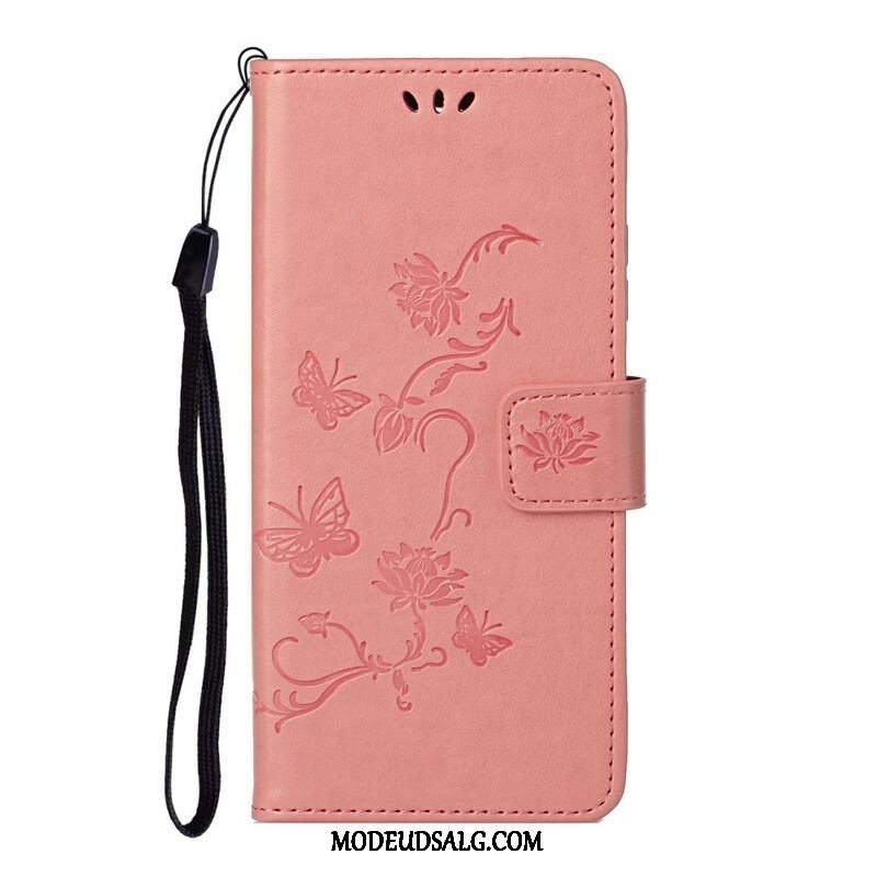 Flip Cover iPhone 13 Pro Med Snor Sommerfugle Og Blomsterrem