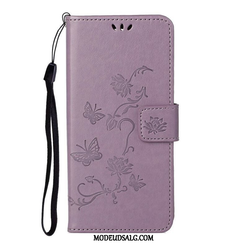 Flip Cover iPhone 13 Pro Med Snor Sommerfugle Og Blomsterrem