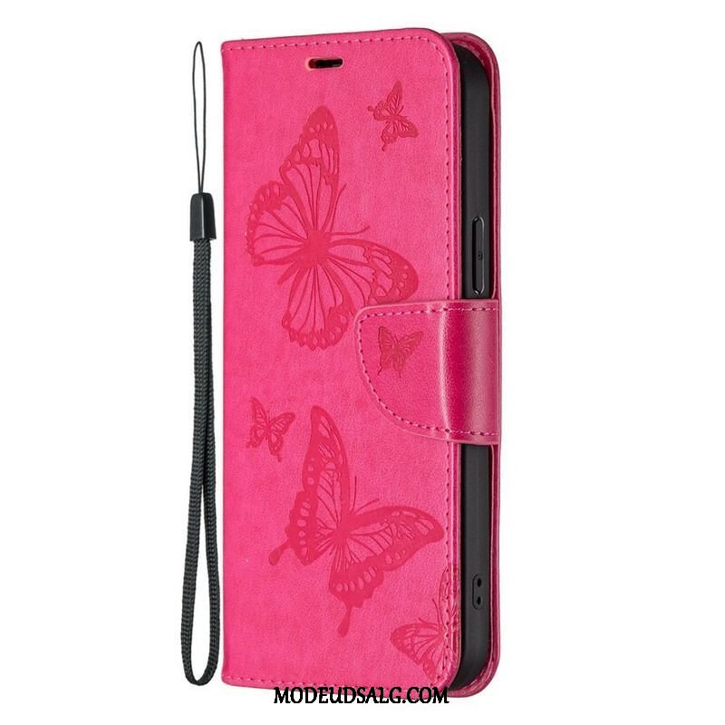 Flip Cover iPhone 13 Pro Med Snor Sommerfugle Trykt Strappy