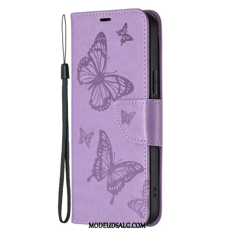 Flip Cover iPhone 13 Pro Med Snor Sommerfugle Trykt Strappy