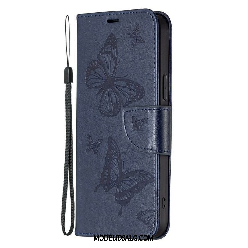 Flip Cover iPhone 13 Pro Med Snor Sommerfugle Trykt Strappy