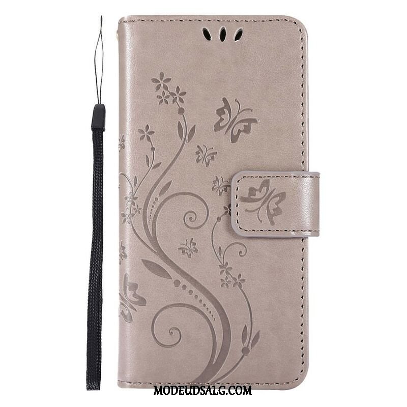 Flip Cover iPhone 13 Pro Med Snor Strappy Grafiske Blomster