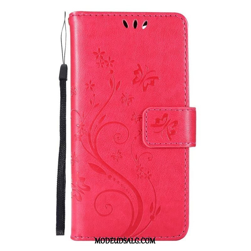 Flip Cover iPhone 13 Pro Med Snor Strappy Grafiske Blomster