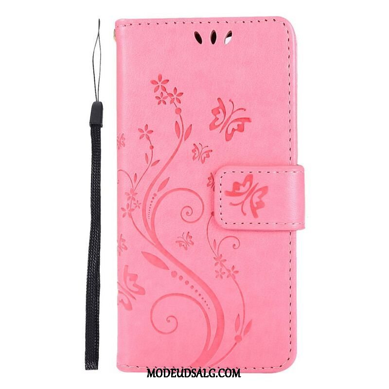 Flip Cover iPhone 13 Pro Med Snor Strappy Grafiske Blomster