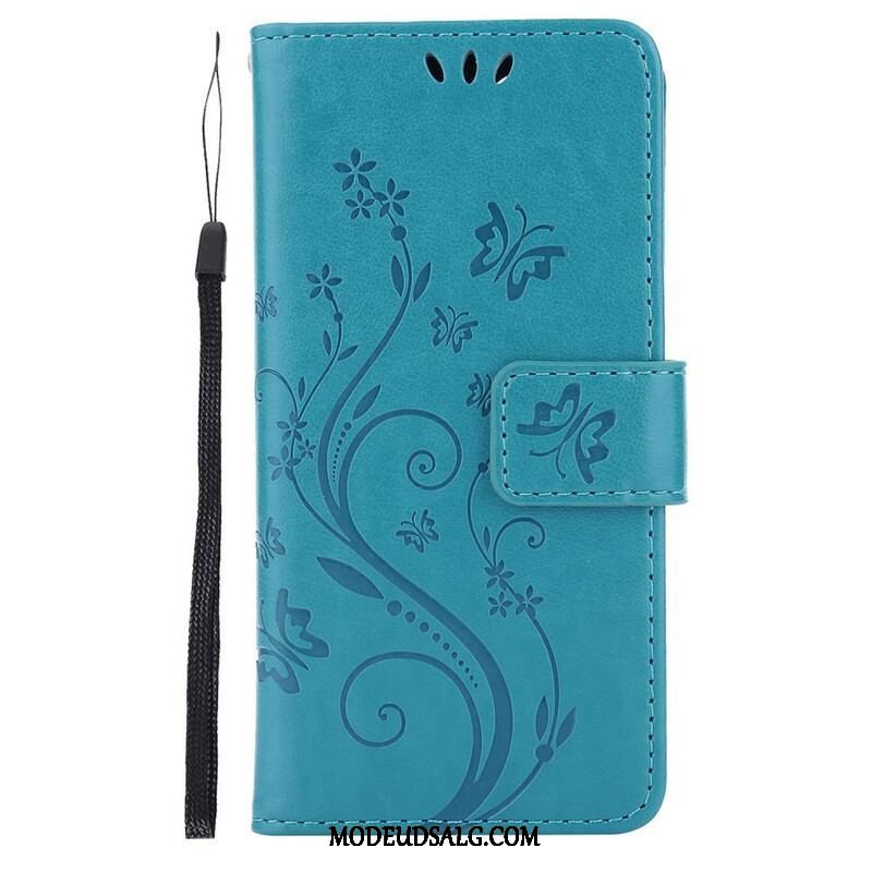 Flip Cover iPhone 13 Pro Med Snor Strappy Grafiske Blomster