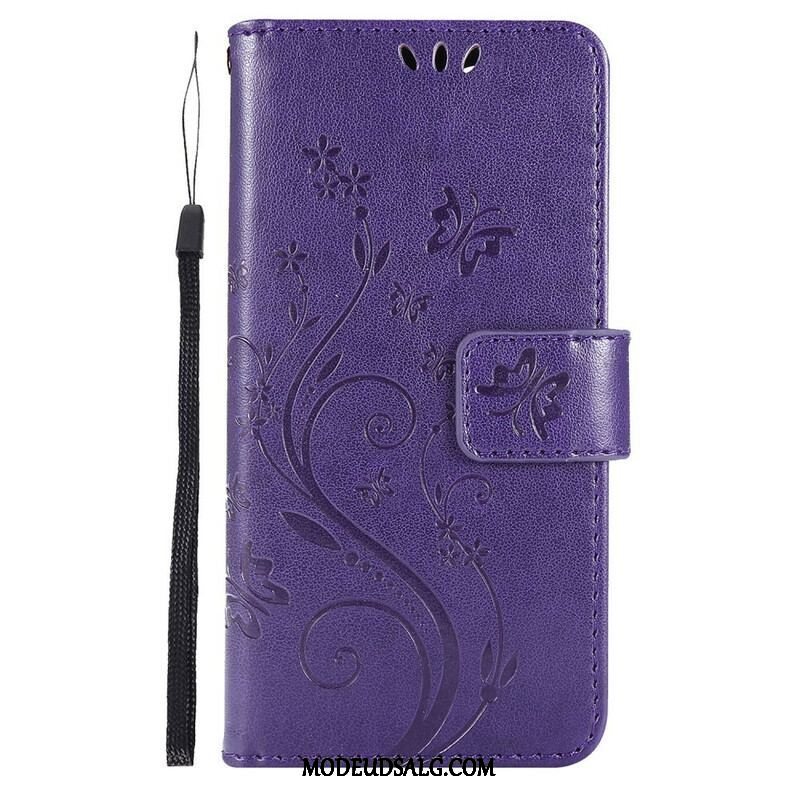 Flip Cover iPhone 13 Pro Med Snor Strappy Grafiske Blomster