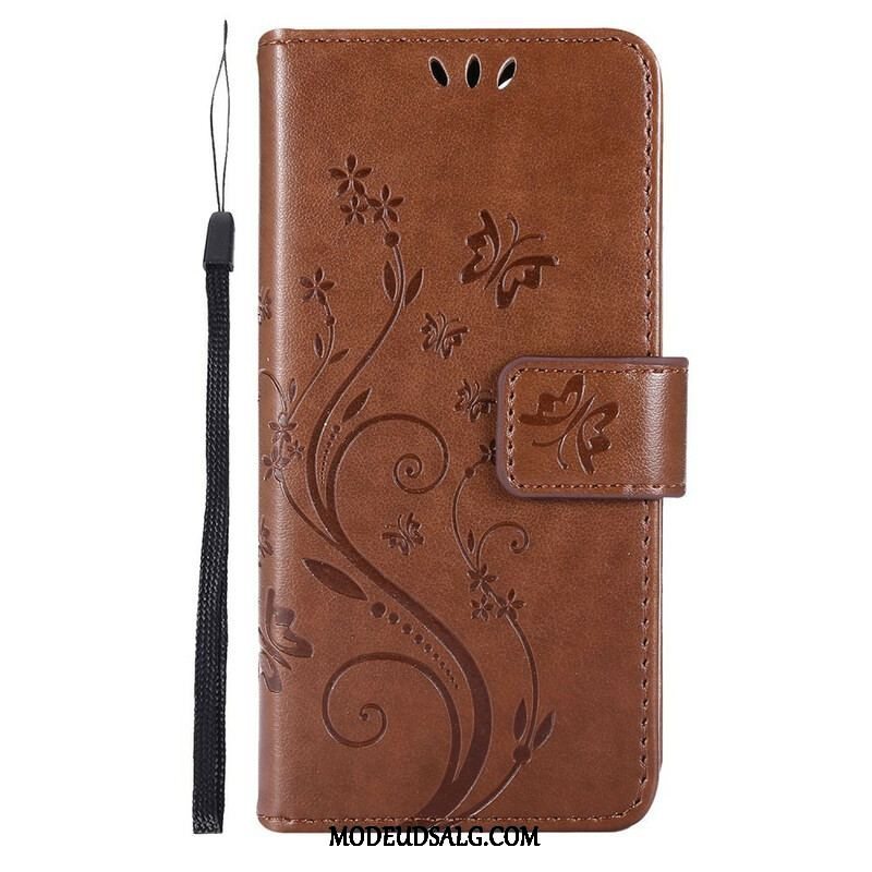 Flip Cover iPhone 13 Pro Med Snor Strappy Grafiske Blomster