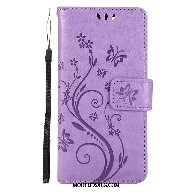 Flip Cover iPhone 13 Pro Med Snor Strappy Grafiske Blomster