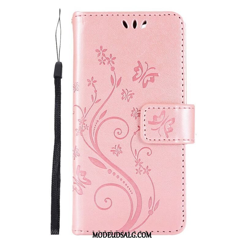 Flip Cover iPhone 13 Pro Med Snor Strappy Grafiske Blomster