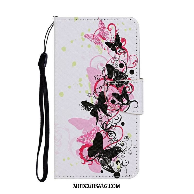 Flip Cover iPhone 13 Pro Mesterlige Sommerfugle Med Snor