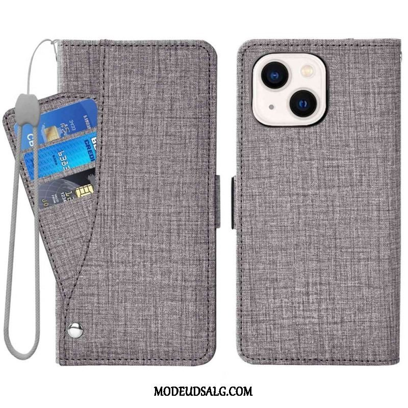 Flip Cover iPhone 14 Jeans Med Roterende Kortholder