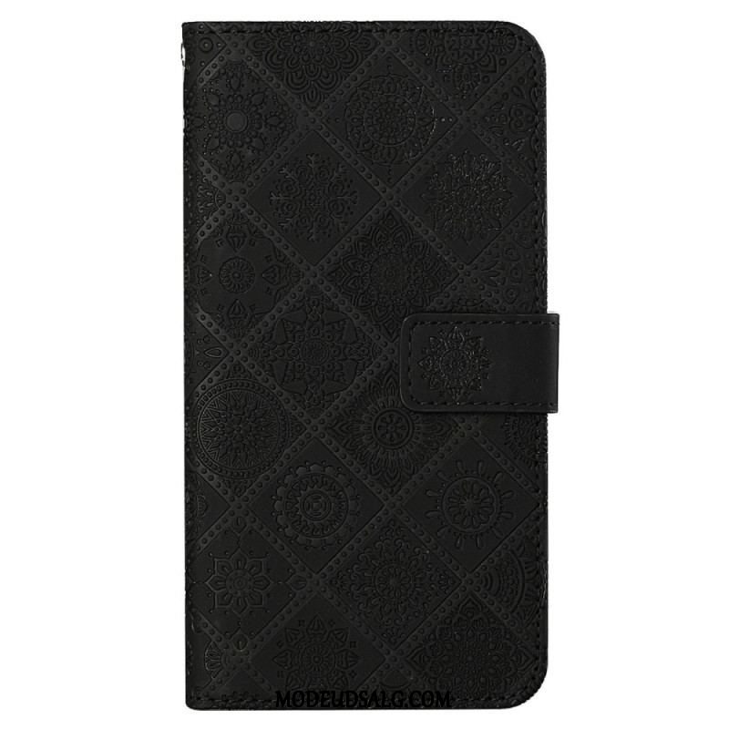 Flip Cover iPhone 14 Med Snor Rem Tapestry Mønster