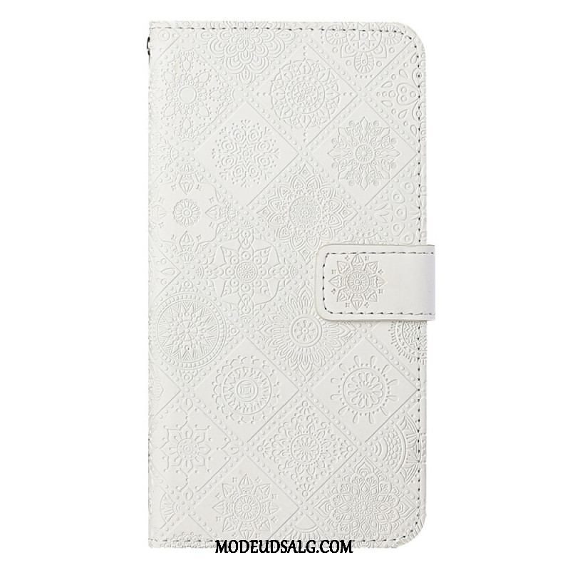 Flip Cover iPhone 14 Med Snor Rem Tapestry Mønster