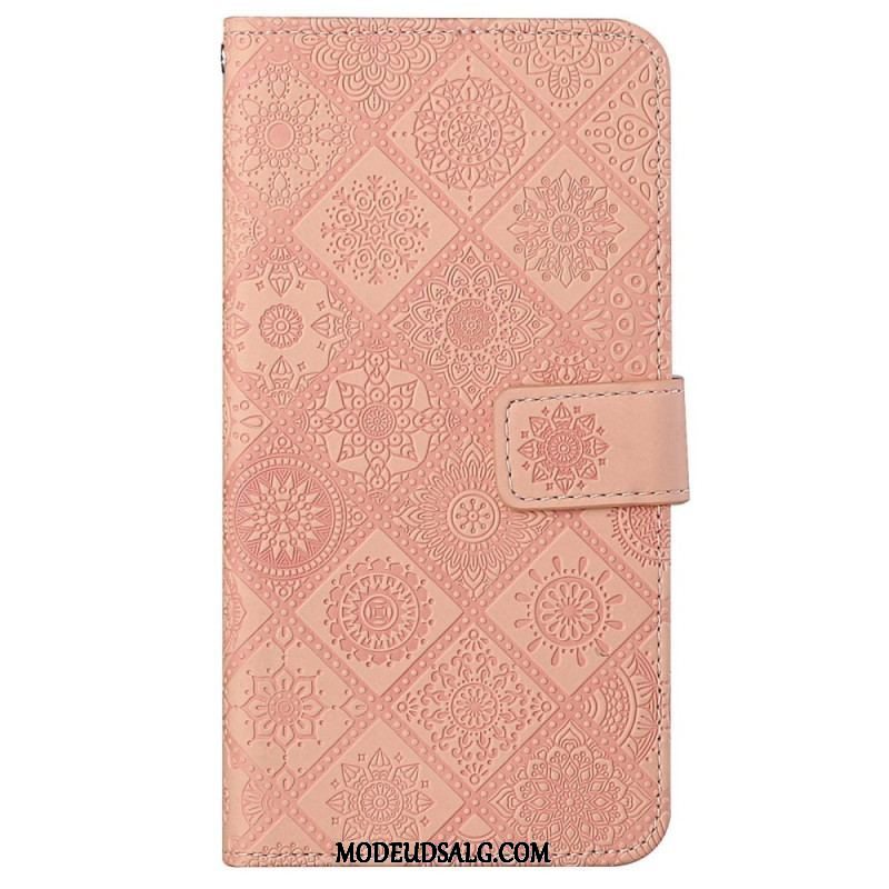 Flip Cover iPhone 14 Med Snor Rem Tapestry Mønster