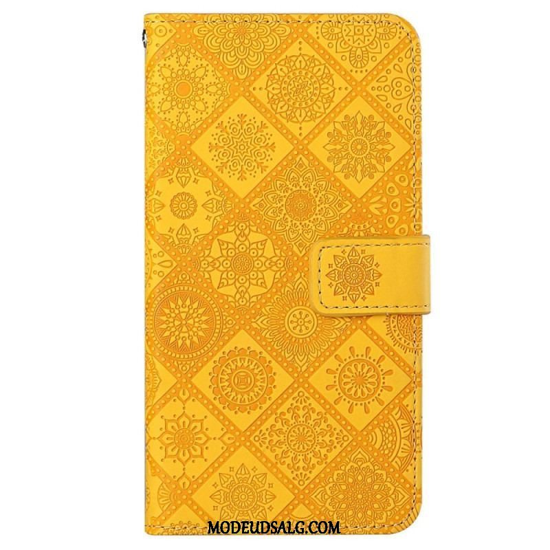 Flip Cover iPhone 14 Med Snor Rem Tapestry Mønster