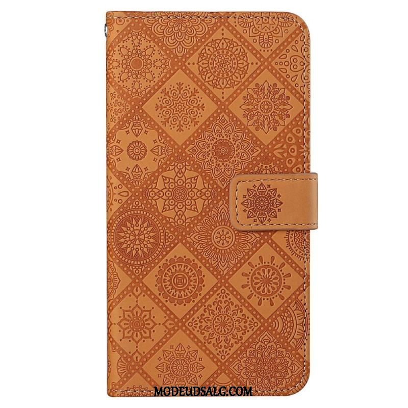 Flip Cover iPhone 14 Med Snor Rem Tapestry Mønster