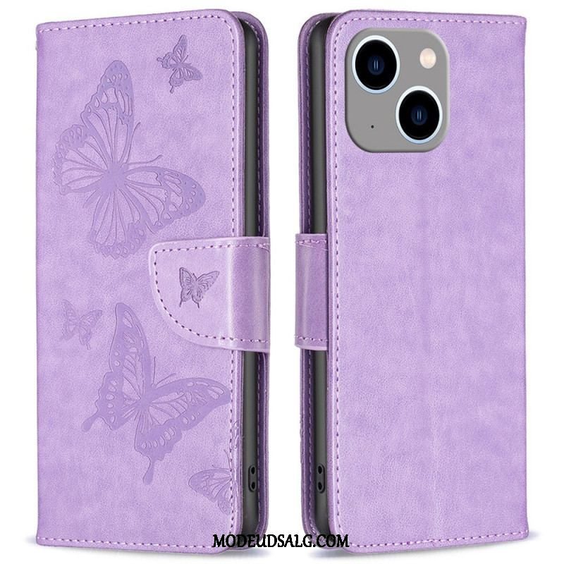 Flip Cover iPhone 14 Plus Med Snor Sommerfugle Trykt Strappy