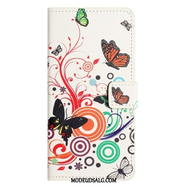 Flip Cover iPhone 14 Pro Sorte Og Hvide Sommerfugle