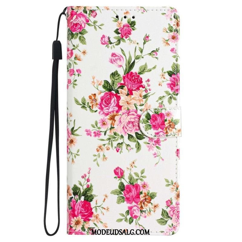 Flip Cover iPhone 15 Med Snor Frihedsblomster Med Rem