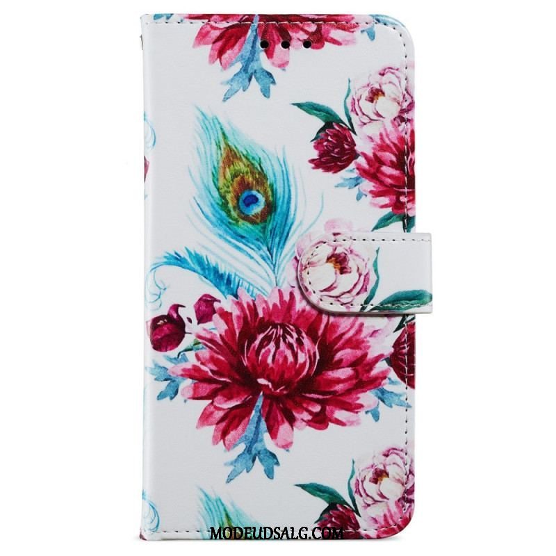 Flip Cover iPhone 15 Med Snor Frihedsblomster Med Rem