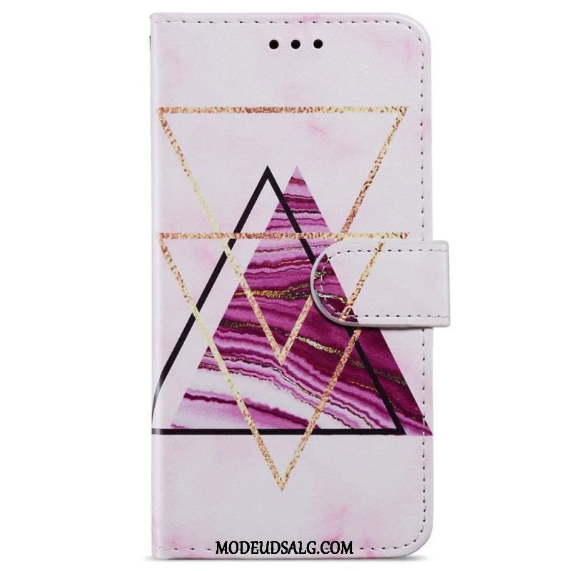 Flip Cover iPhone 15 Med Snor Geometrisk Marmor Med Rem