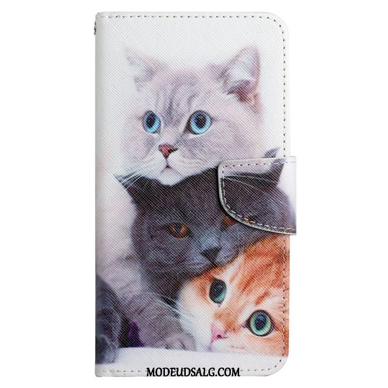 Flip Cover iPhone 15 Med Snor Kun Katte Med Remme