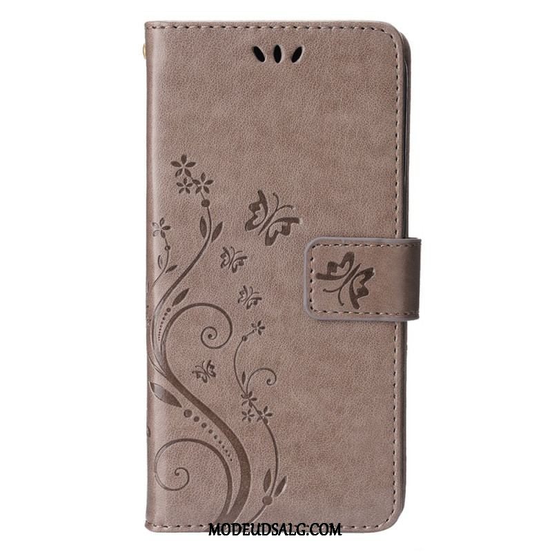 Flip Cover iPhone 15 Plus Blomster Og Sommerfugle