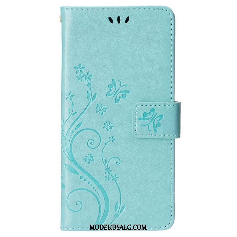 Flip Cover iPhone 15 Plus Blomster Og Sommerfugle