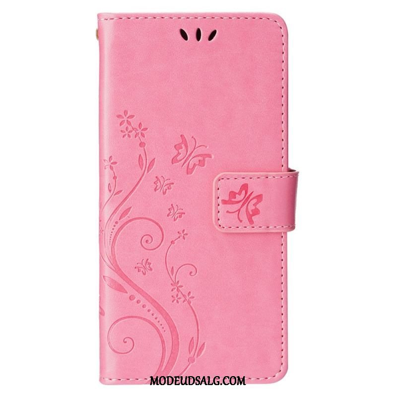 Flip Cover iPhone 15 Plus Blomster Og Sommerfugle