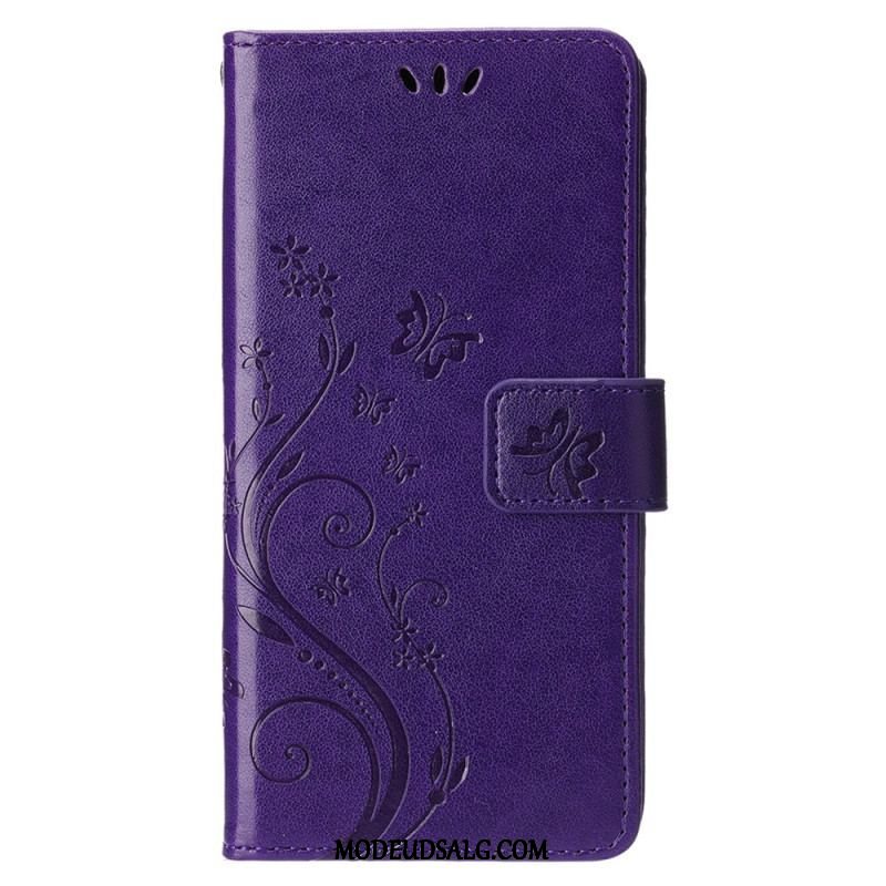 Flip Cover iPhone 15 Plus Blomster Og Sommerfugle